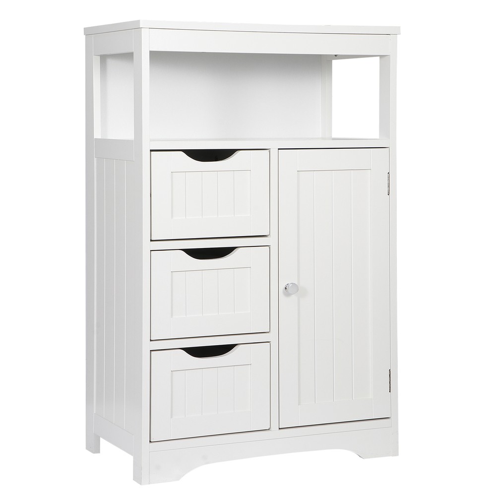 Bathroom Floor Cabinet Side Storage Adjustable Organizer w/3 Drawers 1 Cupboard
