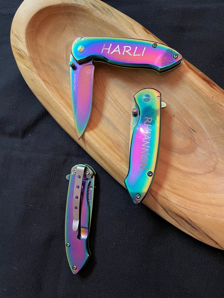 Personalized Rainbow Titanium Chrome Folding Pocket Knife