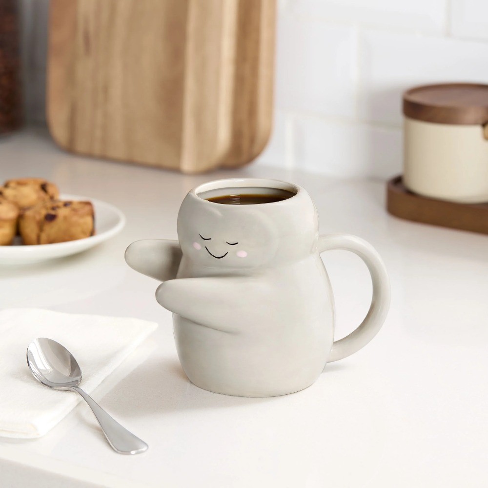 Gray Sculpted Hug Earthenware Mug 15.89 oz Ceramic Coffee Cup