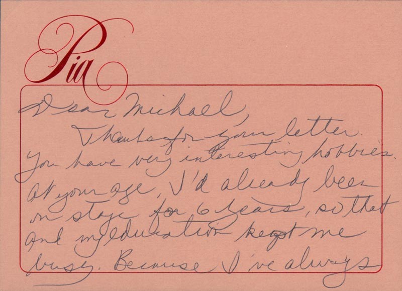 PIA ZADORA - AUTOGRAPH LETTER SIGNED