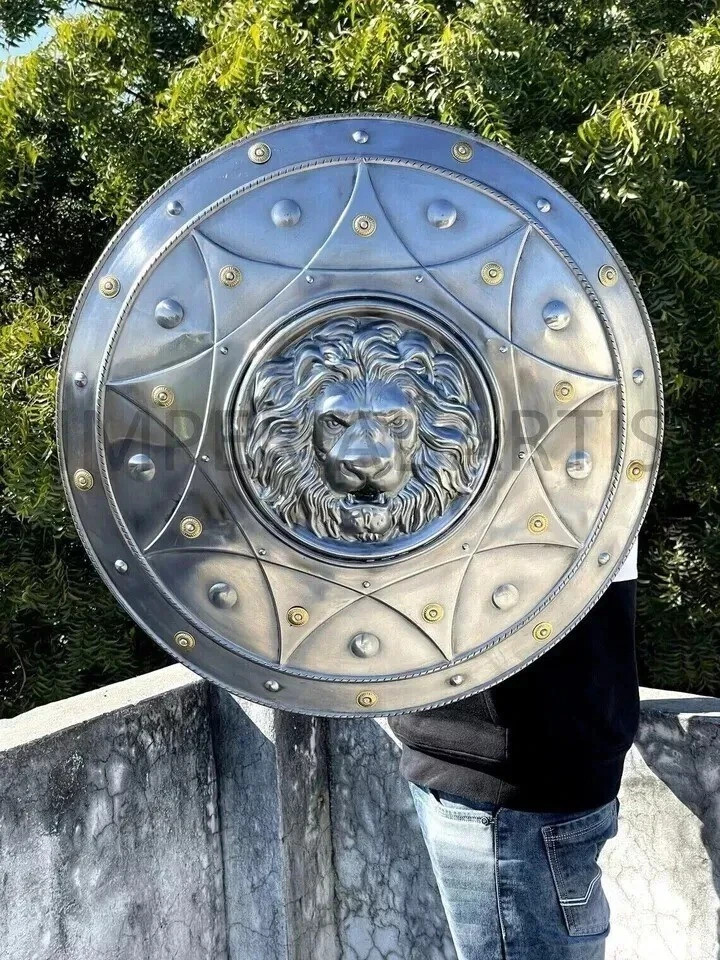 Lion Face Round Medieval Shield Knight Armor Shield Solid Steel Size 22 Inches