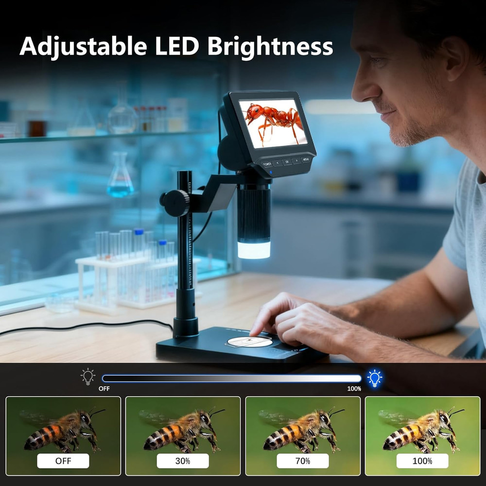 Digital Microscope,4.3" Digital Coin Microscope with Screen,With 8 Adjustable LE