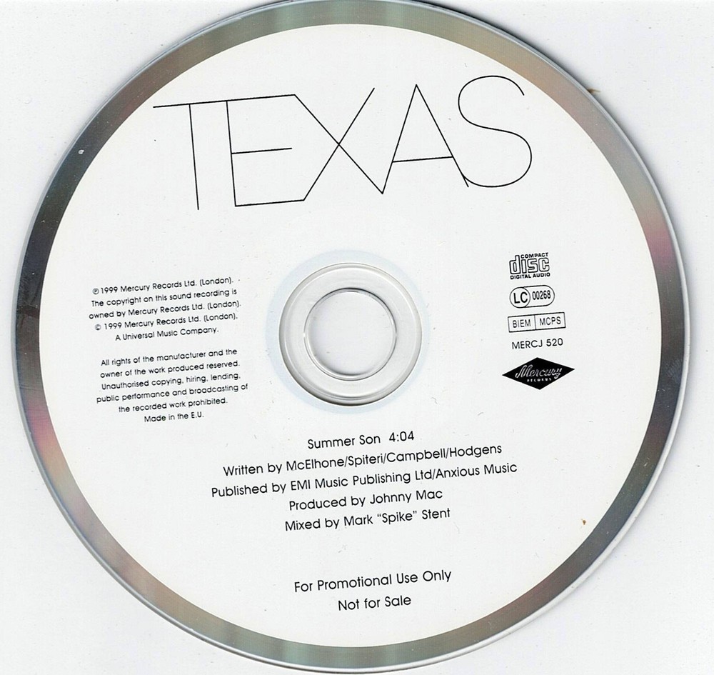 TEXAS - SUMMER SON - 1 TRACK PROMO CD SINGLE
