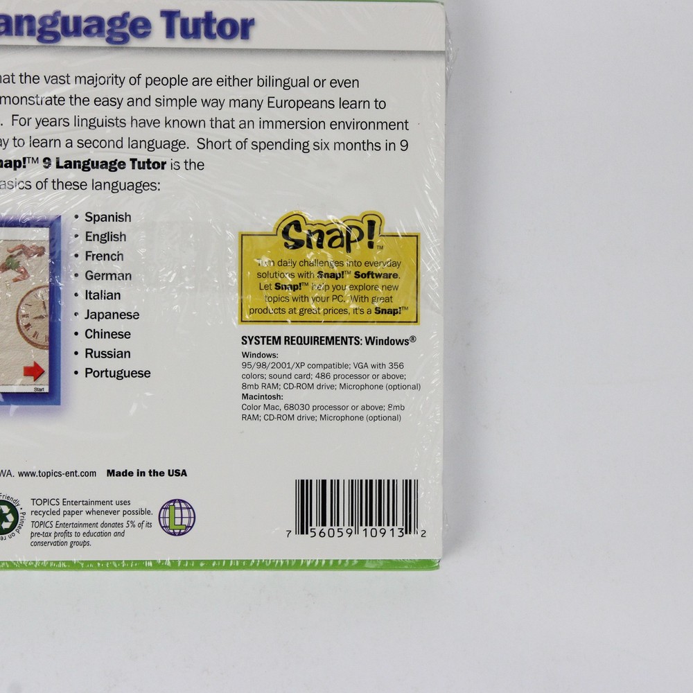 Snap! 9 Language Tutor CD-ROM Software Everyday Solutions 2003 New Sealed