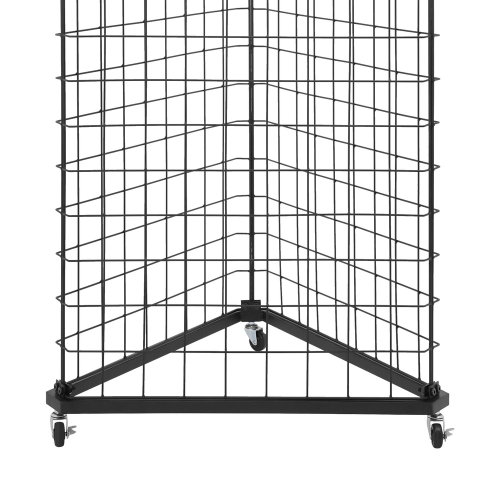 Triangle Wire Grid Display Stand with Casters - Stable Corner RackUSUS