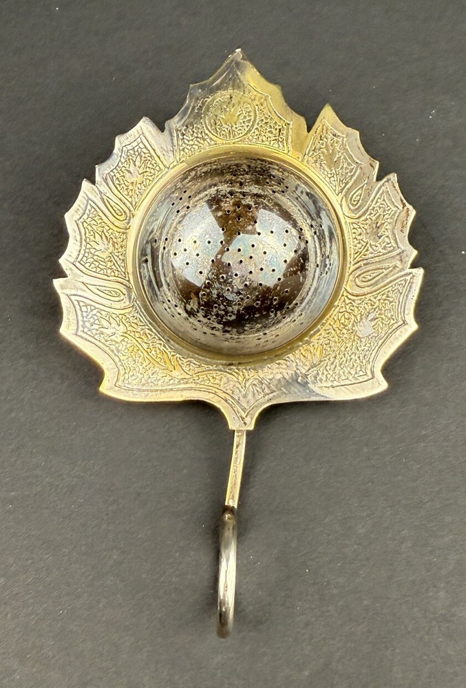 Vintage Silver Plate Maple Leaf Shaped Loose Leaf Tea Strainer