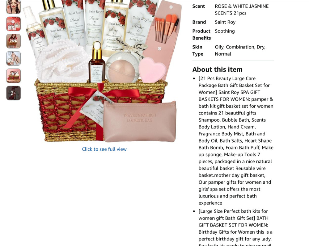Spa Gift Baskets  Saint Roy Rose & white Jasmine 21 pcBath Set...