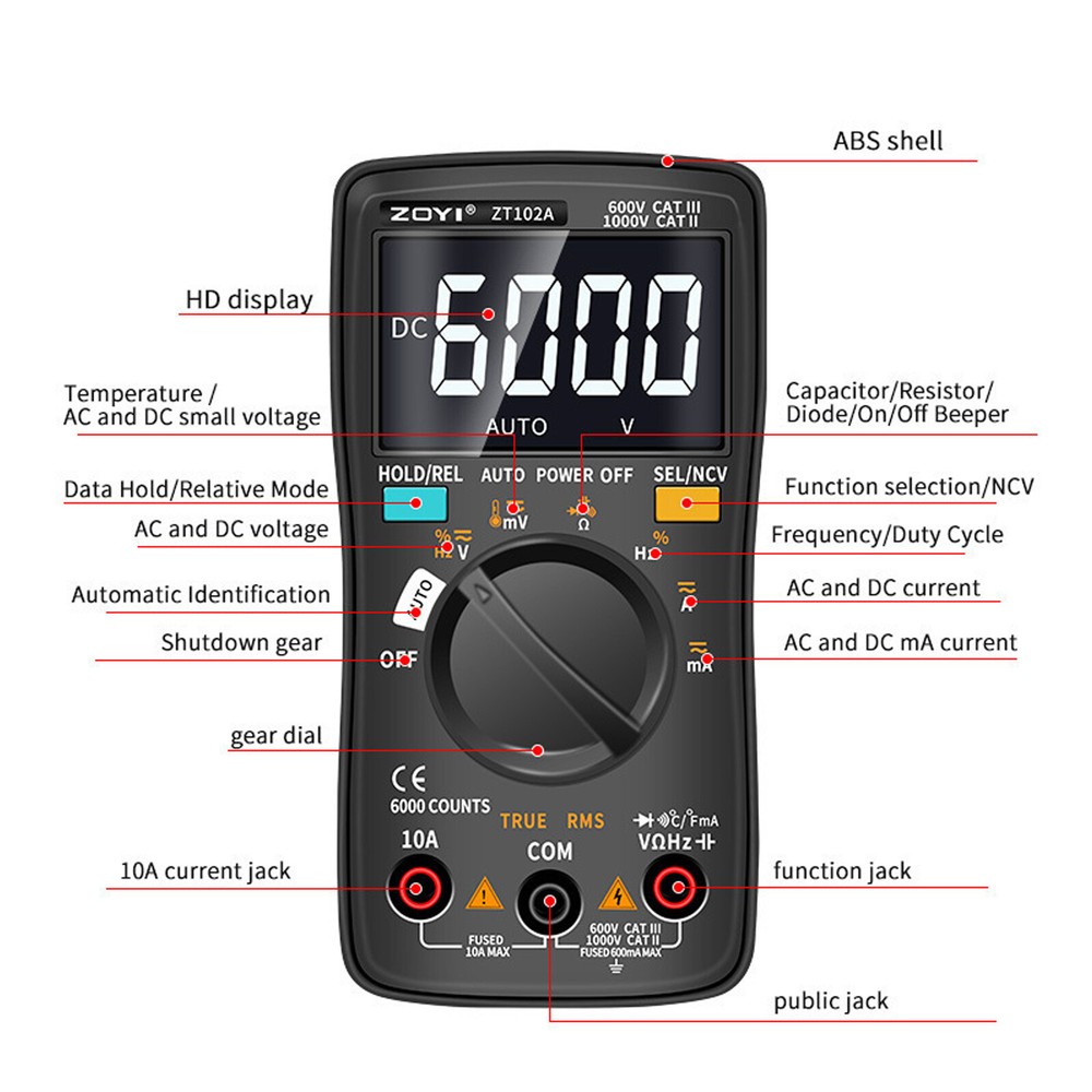 Auto Range TRMS 6000 Counts Voltmeter Ohm Meter Tester Digital Multimeter Tester