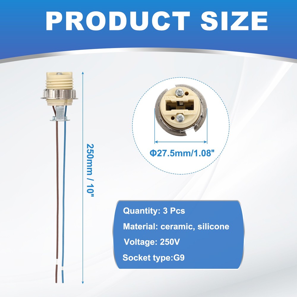 G9 Ceramic Base Socket, 10Inch 3Pcs - Halogen Bulb Base Ceramic Lamp Holder