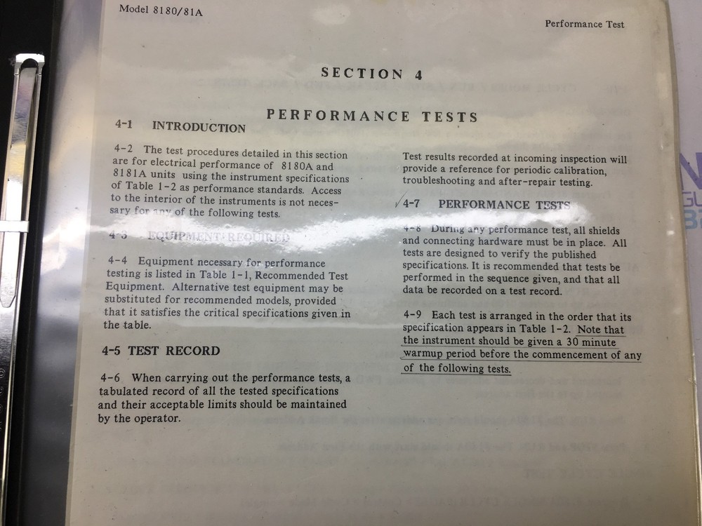 HP 8180A PERFORMANCE TEST MANUAL