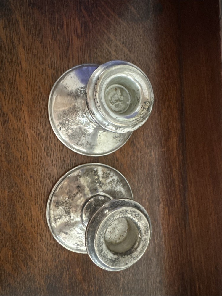 Pair Antique Sterling Silver Weighted Candlesticks, Beautiful!