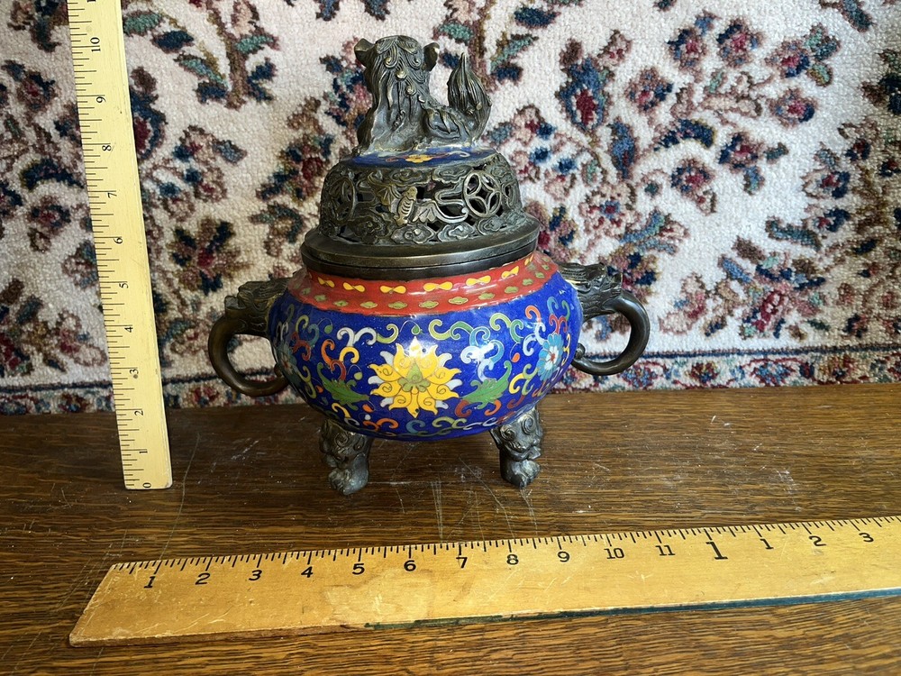 Large Chinese Bronze Base Cloissone Censer