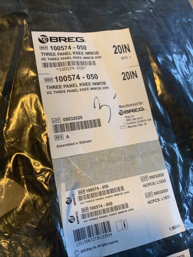 BREG 20" Standard Tri Panel Knee Immobilizer 100574-050 NEW