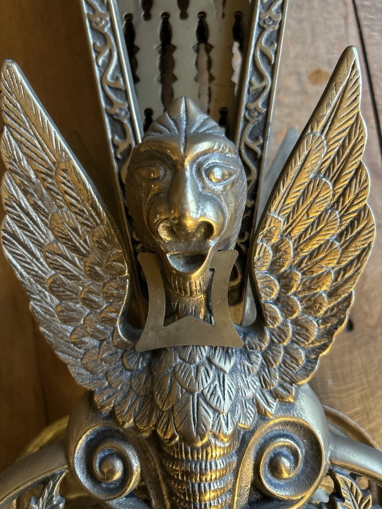 Vintage 1920s Decorative Brass Peacock Fireplace Screen / Fire Guard