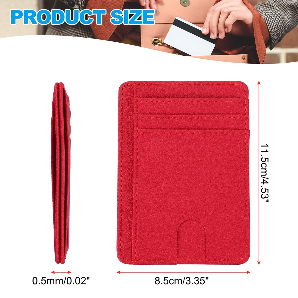 Slim Wallet Minimalist Leather Front Pocket RFID Blocking Wallet, Red