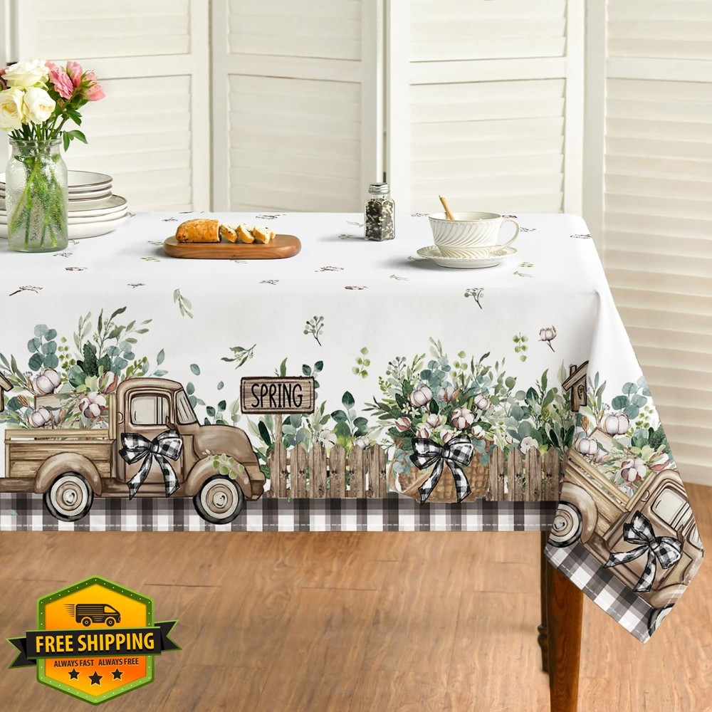 Horaldaily 60x84 Eucalyptus Truck Tablecloth Spring Rectangular