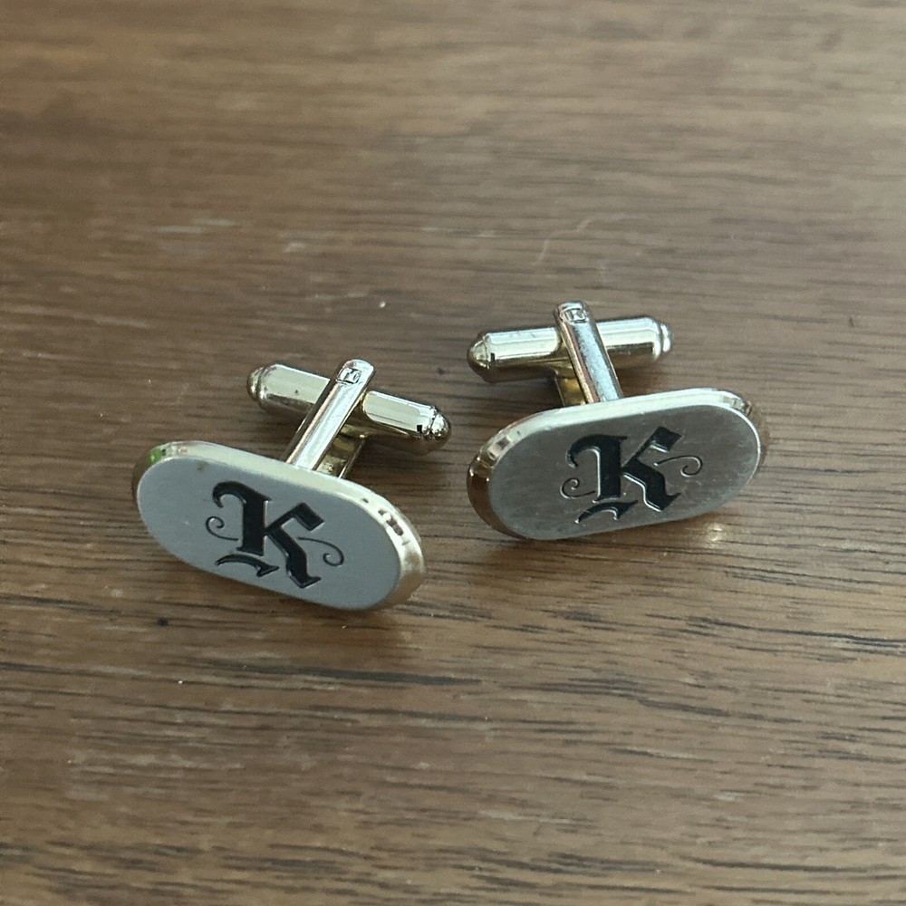 Vtg Gothic Script Style Letter "K" Initial Cufflinks