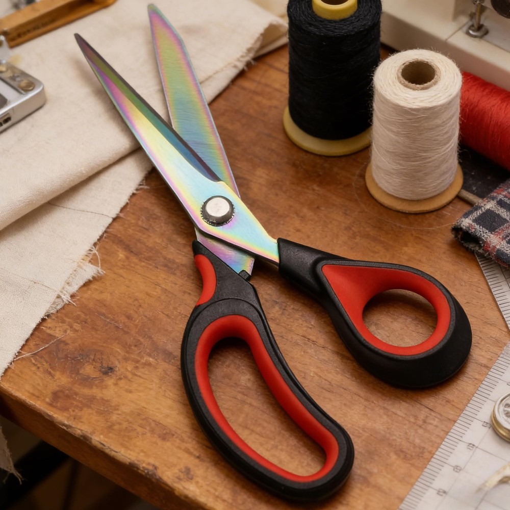 Scissors Multi-Purpose, 9.5" Sharp Sewing Scissors, Professional Heavy Red