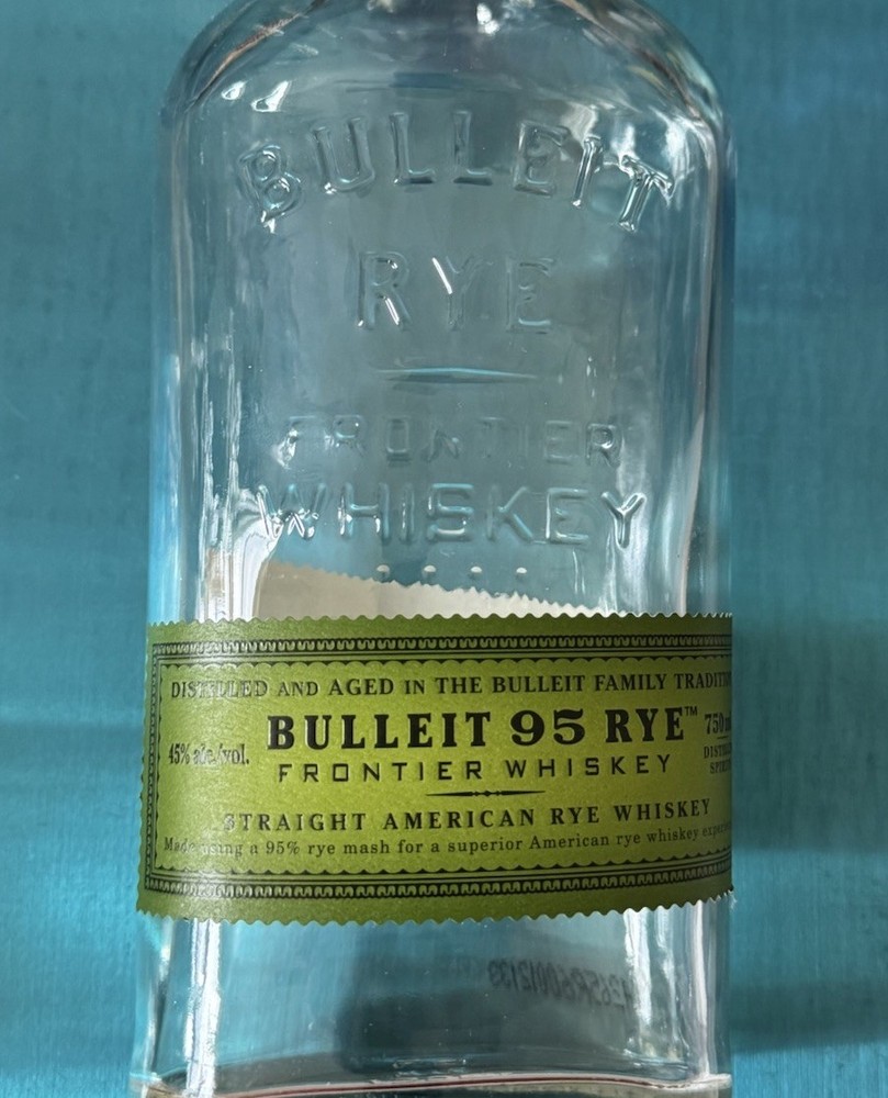 Empty Clear Glass 750ml Bulleit Rye Frontier Whiskey Bottle W/cap