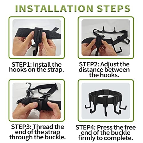 Treestand Strap Gear Hangers with Large Hooks, Lightweight Multi-Hook Black