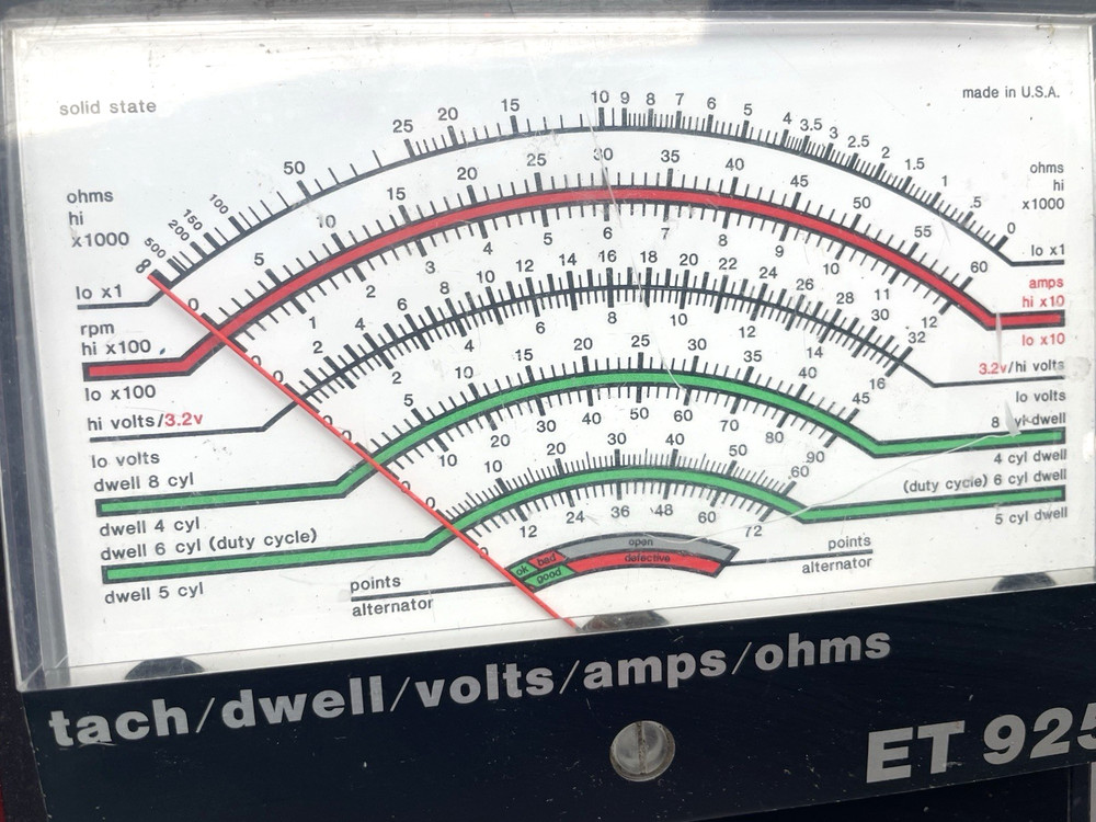 NICE MAC TOOLS ET925 AUTO ENGINE ANALYZER TACH DWELL VOLTS AMPS OHMS LEADS
