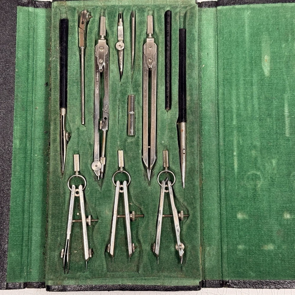 Vintage German Drafting Compass Set 1701 Geometry Tool Kit w/Case