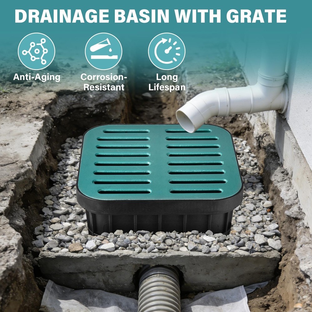 16in Catch Basin with Fiber Glass Grate,Catch Basin for Drainage Debris Basket