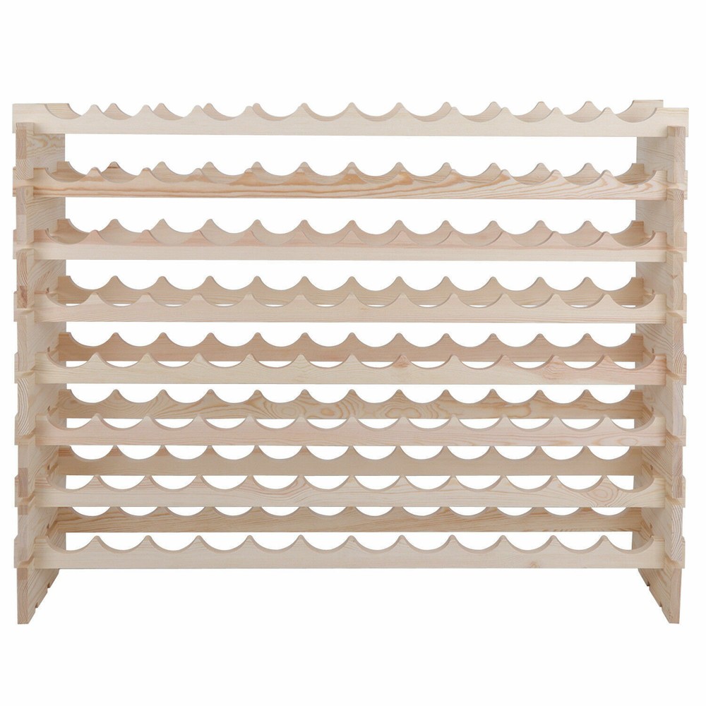 2PCS Holder Wine Rack Stackable Storage 8 Tier Solid Wood Display 96 Bottles