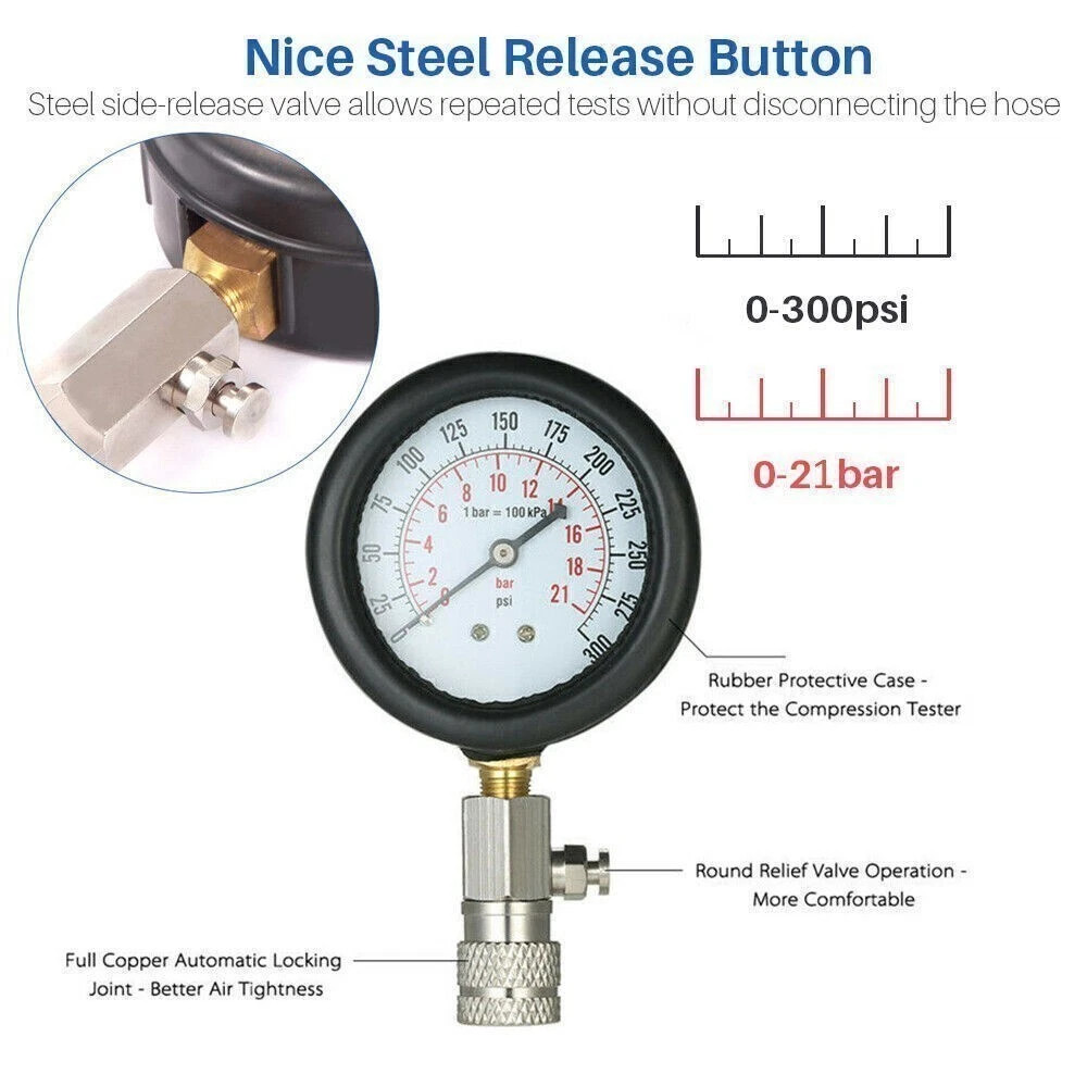 Petrol Engine Cylinder Compression Tester Kit for Automotive Motorcycle Tool