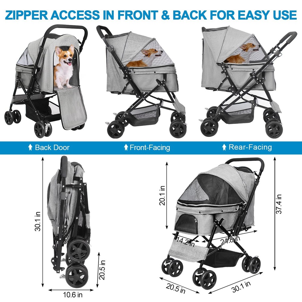 Lightweight Dog Stroller with Reversible Handle for Medium Small Dogs and Cat...