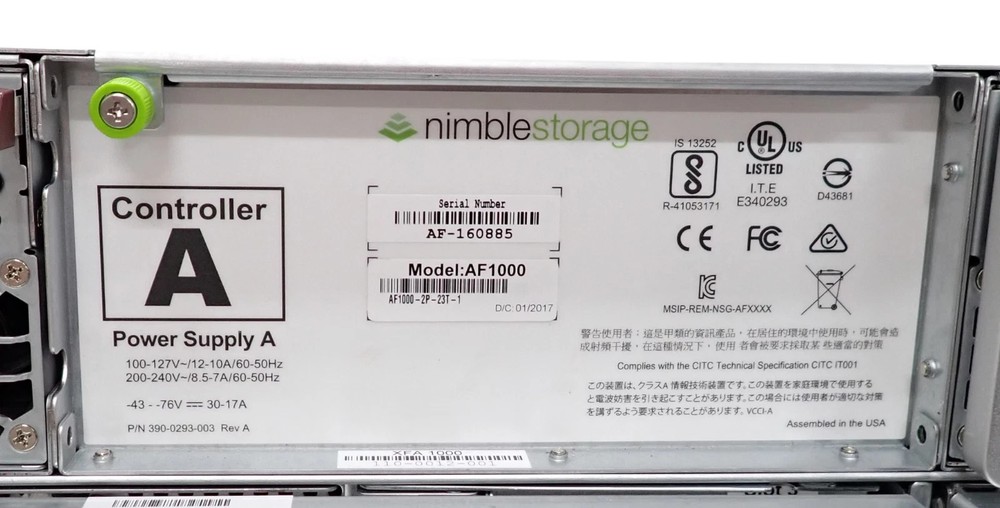 HPE Nimble Storage AF1000 All Flash Array 34.56TB SSD Storage 2x 10G Controller