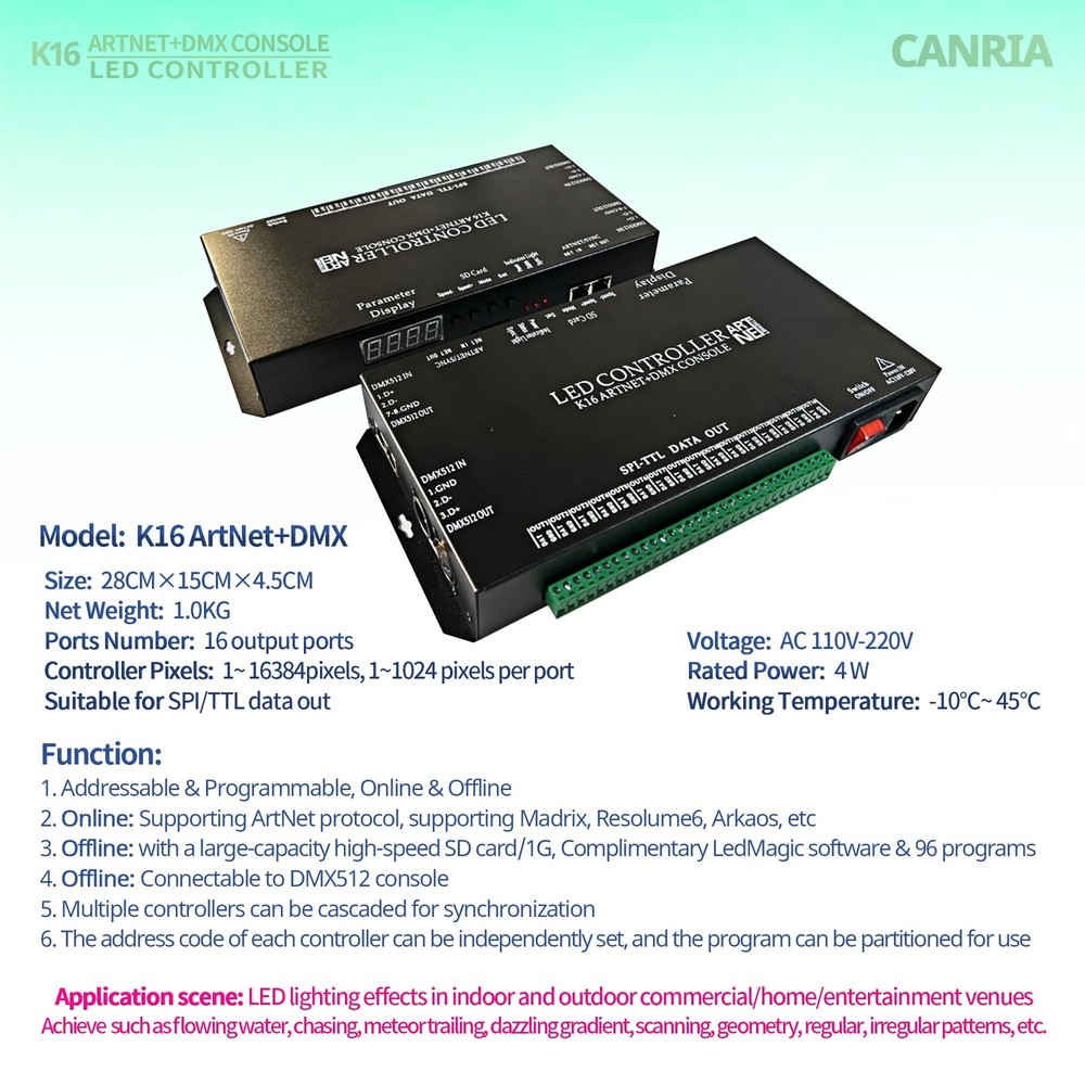 K16 ARTNET+DMX CONSOLE LED CONTROLLER, Professional Lighting Control, Suitabl...