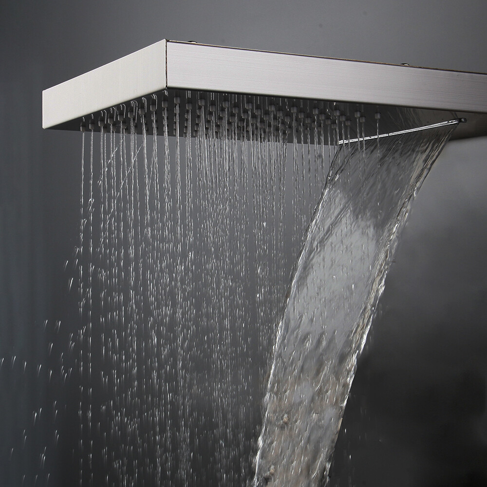 20" Rectangle Brushed Nickel Wall Mounted Rainfall Waterfall Mixer Shower Head