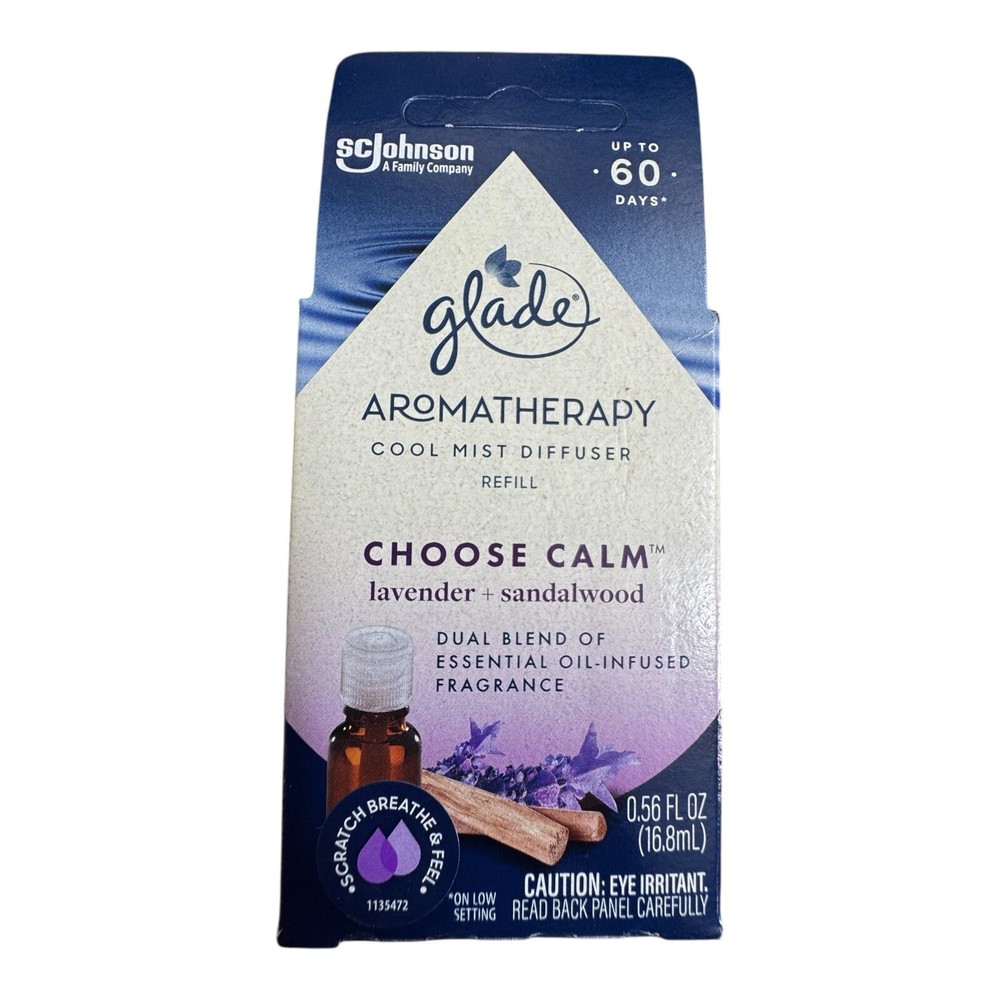 (8) Glade CHOOSE CALM Cool Mist Diffuser Refill Oils Lavender + Sandalwood