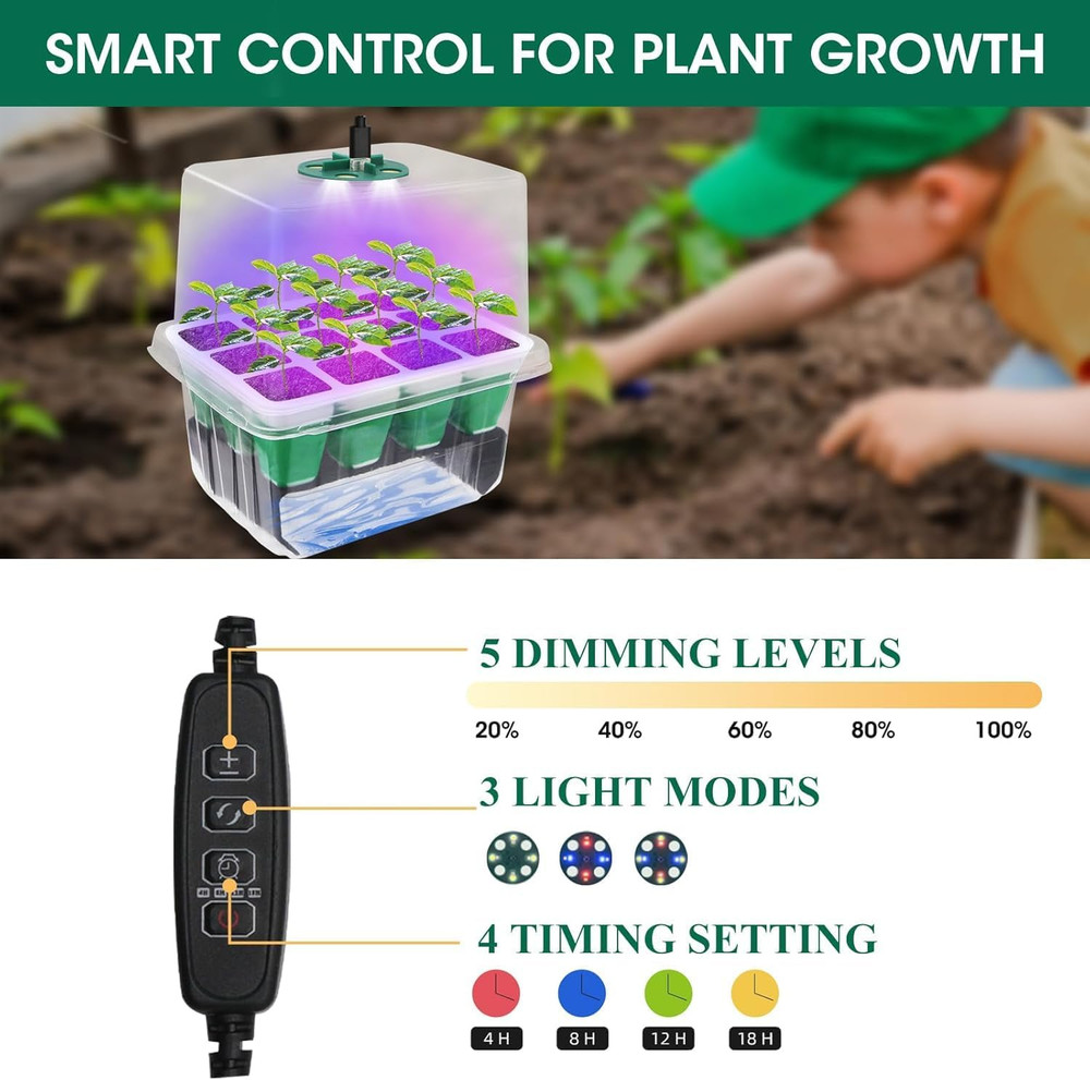 60-Cell Self-Watering Seed Starter Kit with Grow Light - 5-Pack