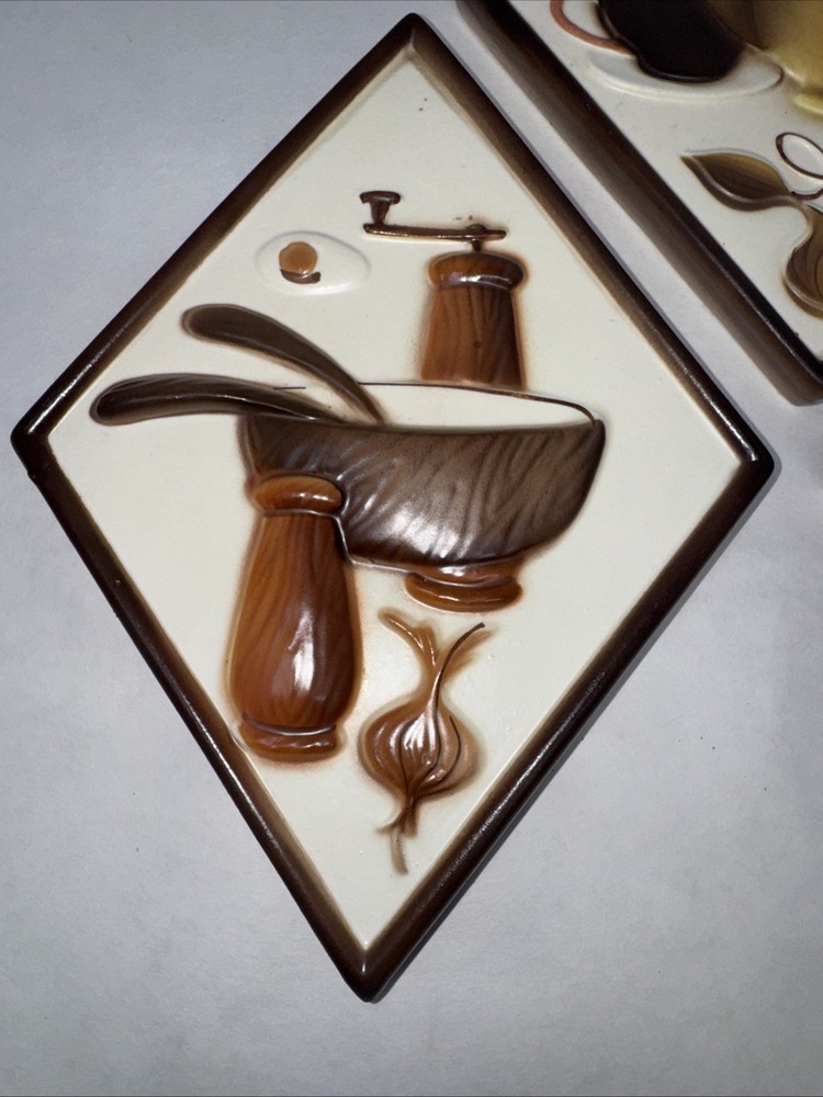 Vintage Set of 4 Lefton Japan Diamond Ceramic Kitchen Wall Plaques Kitchen Tools
