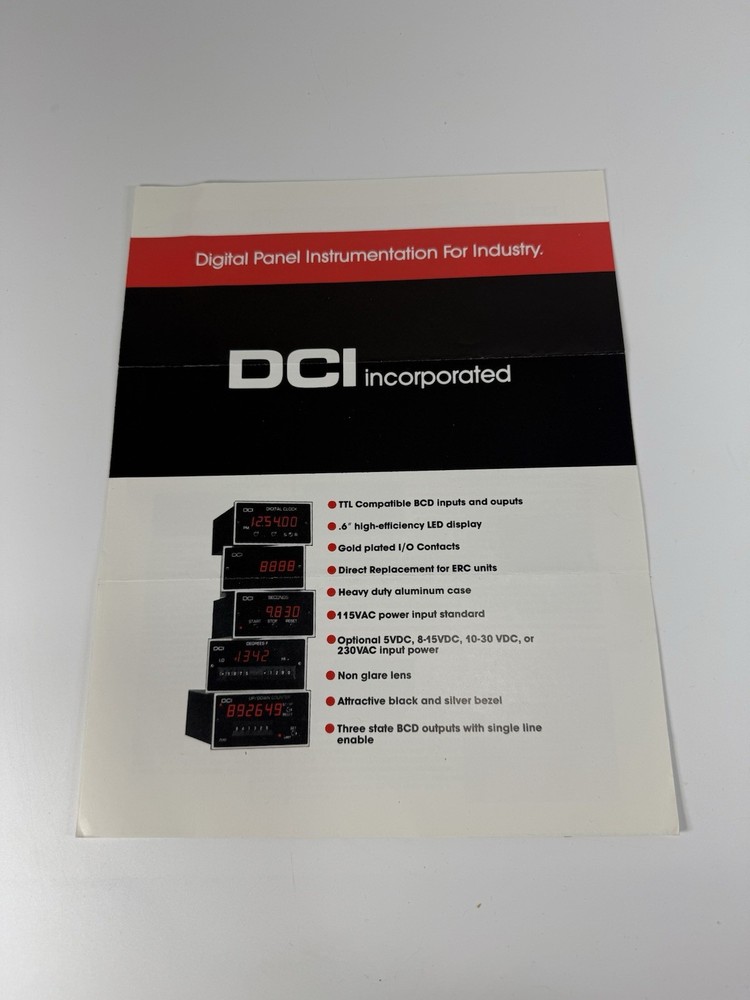 DCI Incorporated Digital Panel for Industry Products Presentation Data Sheets