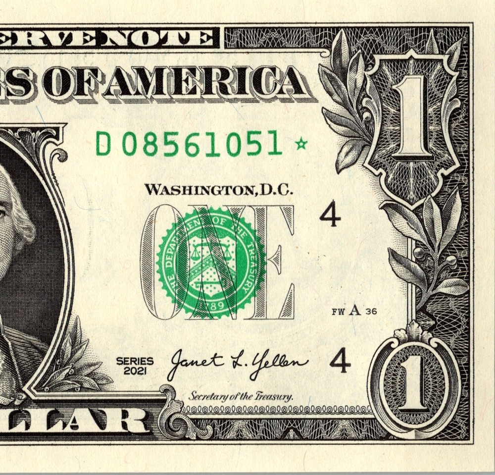 2021 D Star Note One Dollar Bill Regular Run Pack Note D08561051*