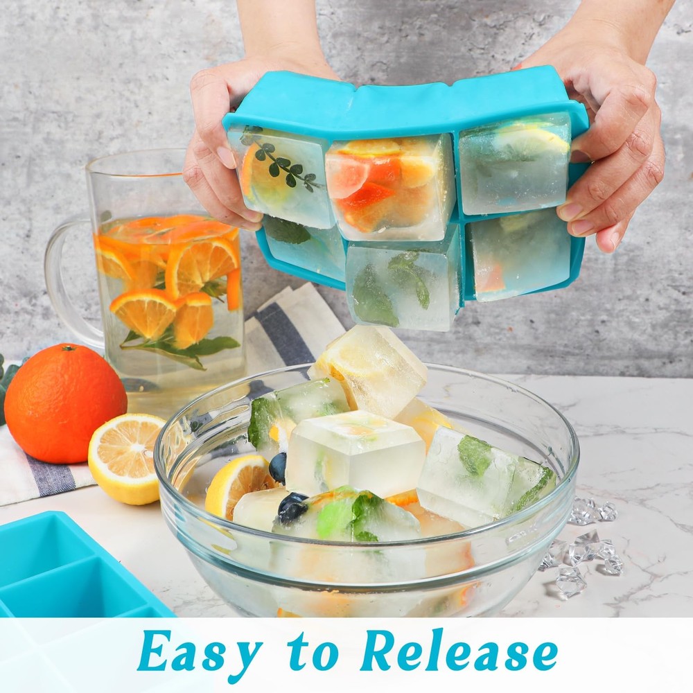 Webake 2 Inch Large Ice Cube Tray, Flexible Mold Square, Blue