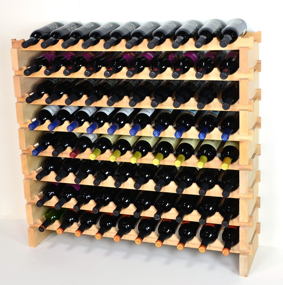 Modular Stackable Wine Rack 40-120 Bottles Capacity Solid Beechwood Racks 10X