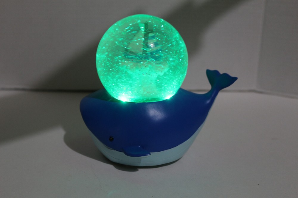 Cracker Barrel Whale Sailboat Color Changing Continual Glitter Motion Globe