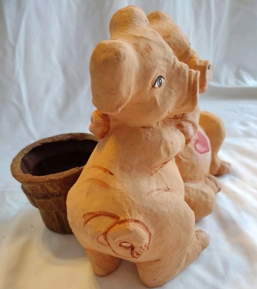 Paper Mache Hugging Pigs Planter