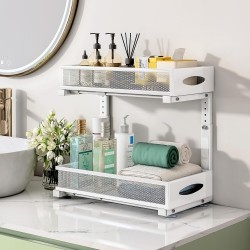2Tier Under Sink Organizer, Pull Out Space Saving Rack for Kitchen Pantry