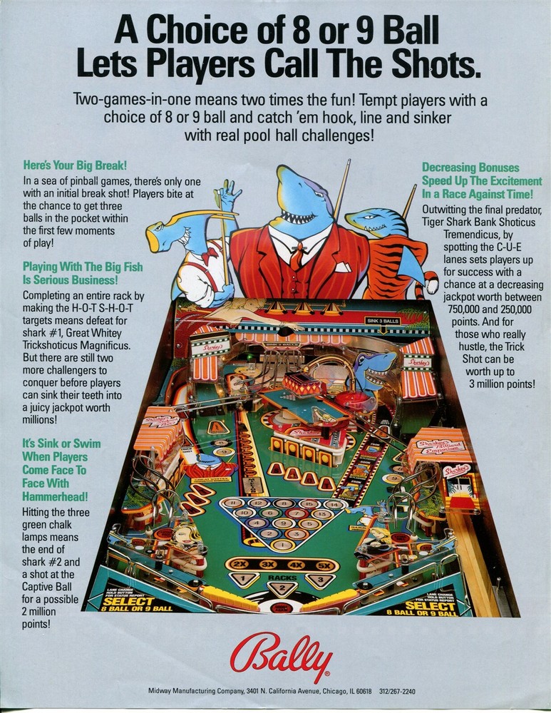 Pool Sharks Williams Pinball Flyer / Brochure / Ad