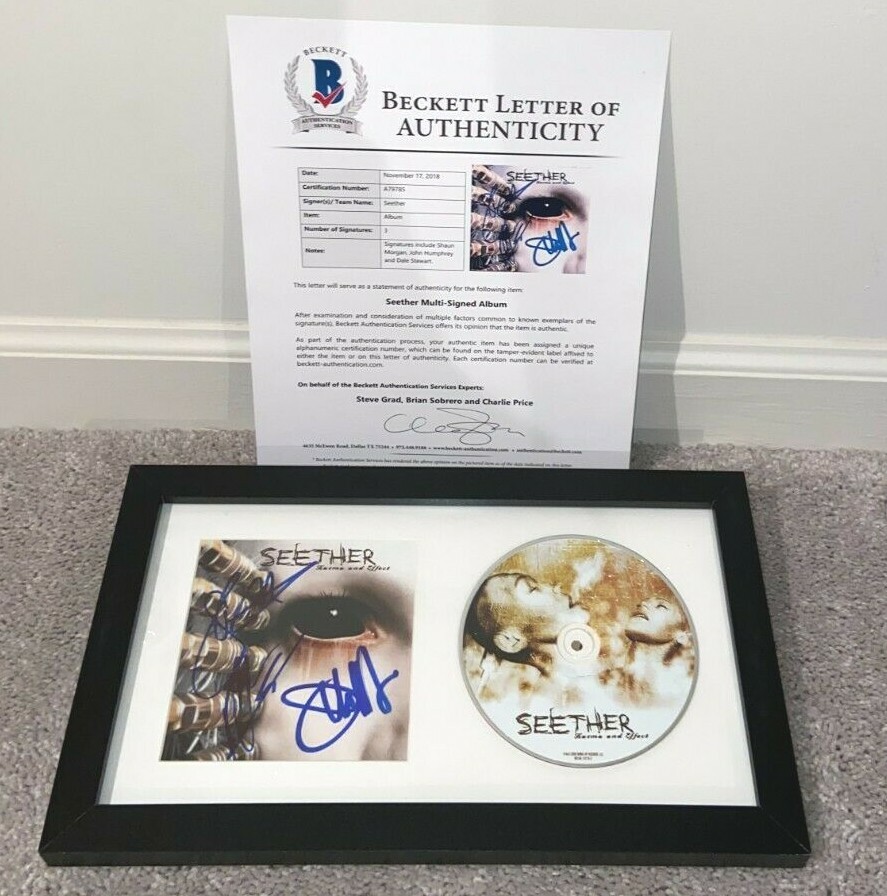 SEETHER BAND SIGNED KARMA AND EFFECT FRAMED CD COVER SHAUN MORGAN +2 BAS