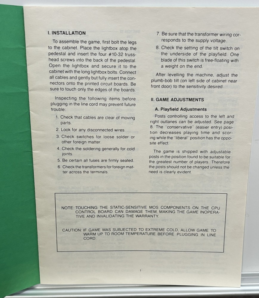 ORIGINAL-GOTTLIEB-PINBALL POOL-INSTRUCTION MANUAL