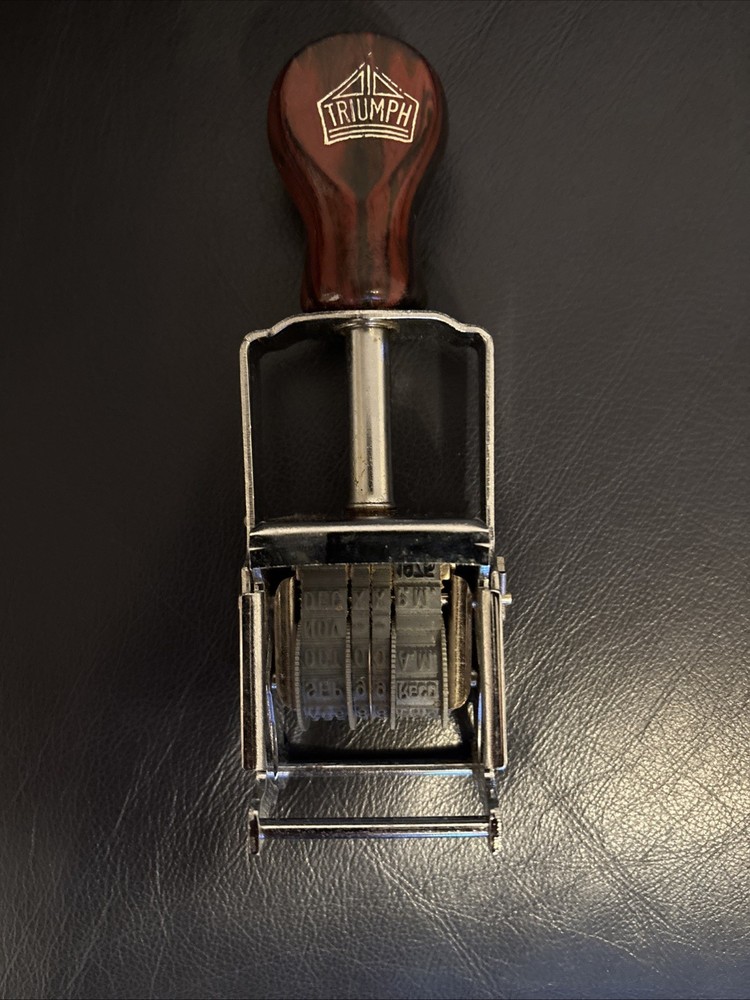 Vintage Triumph #121 Self Inker, In Box, Chrome, Wood Handle