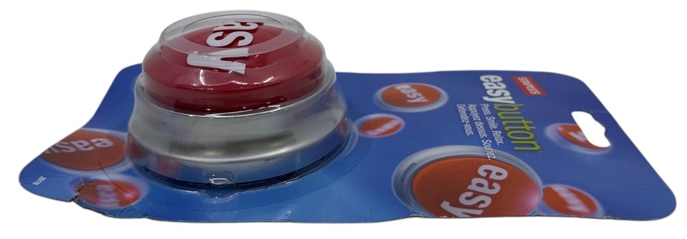 STAPLES EASY TALKING BUTTON RED/SILVER "THAT WAS EASY" NEW IN PACKAGE