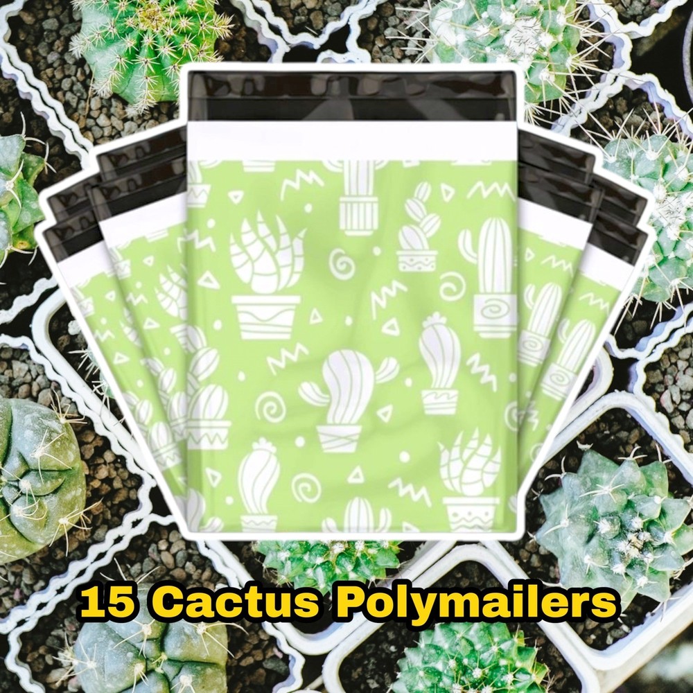 15 Green Cactus 12"x15" Poly Mailers