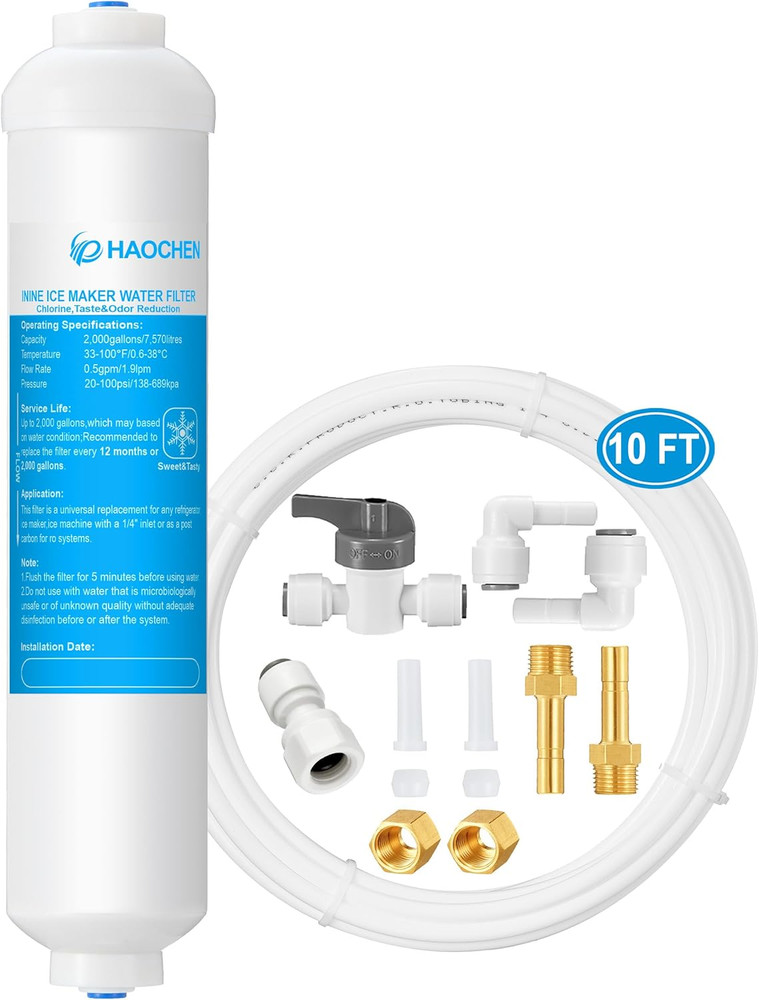 Inline Water Filter for Ice Maker and Refrigerator,Include 1/4" Water Line and P